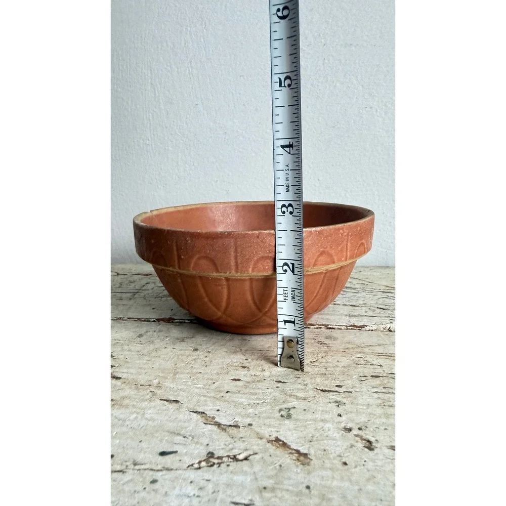 Vintage Oven Ware #5 Terracotta Mixing Bowl USA Embossed Geometric 6